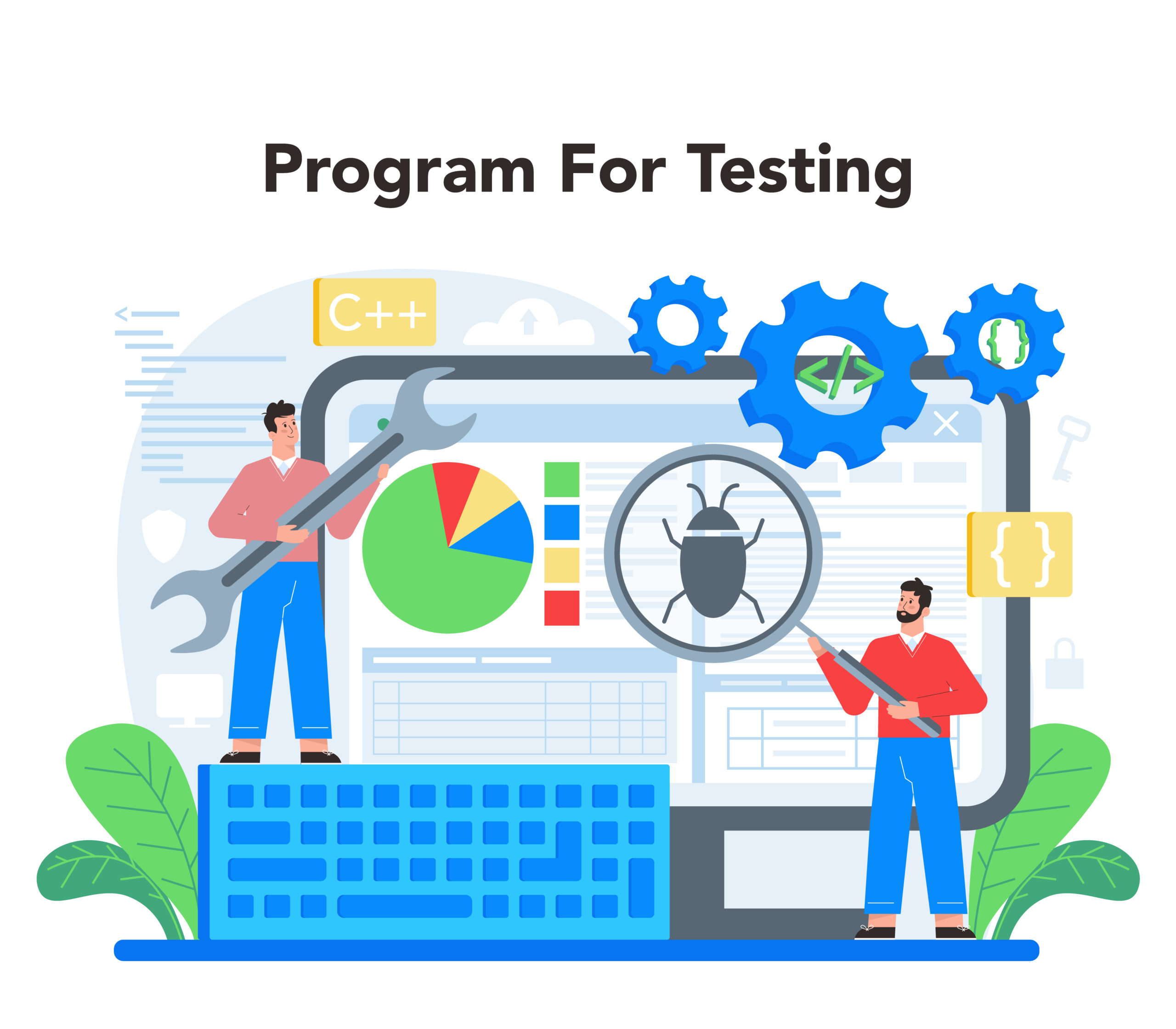 Programmer online service or platform. Coding, testing and writing program.